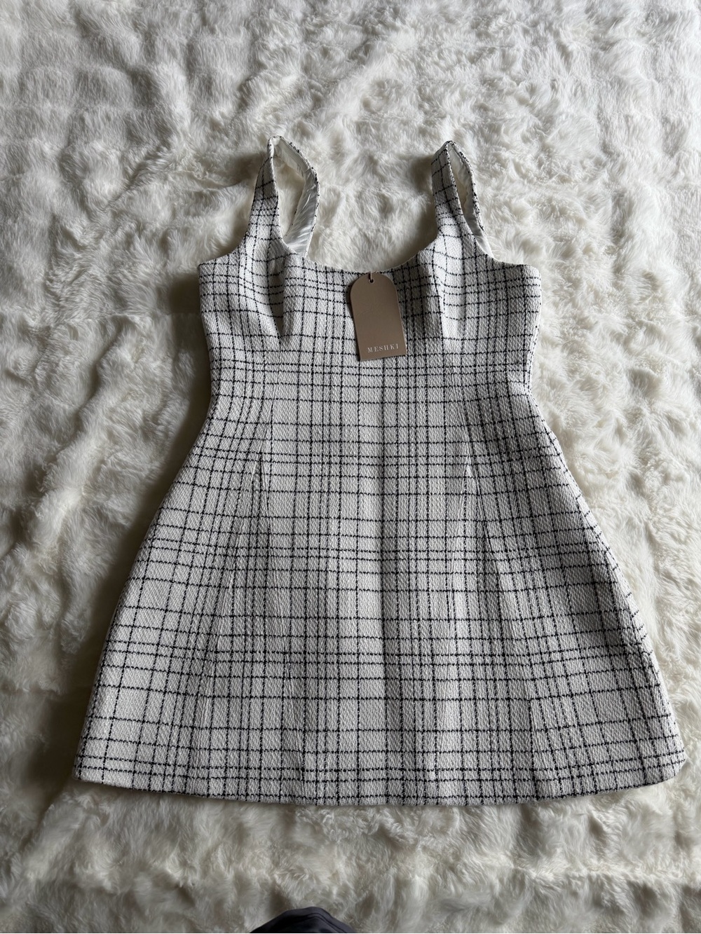 White Tweed Plaid A-Line Dress